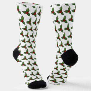 Weihnachts-Stechpalmenmuster Weiß Socken