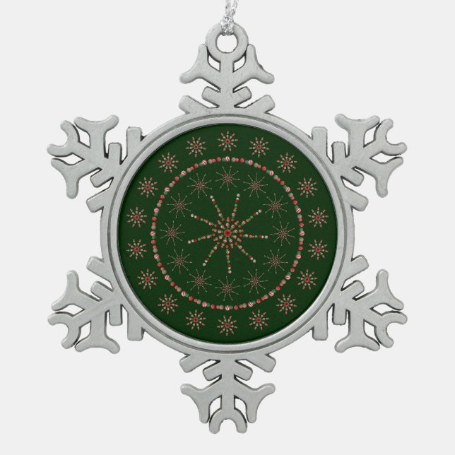 Weihnachts-Sternexplosion Schneeflocken Zinn-Ornament (Vorderseite)