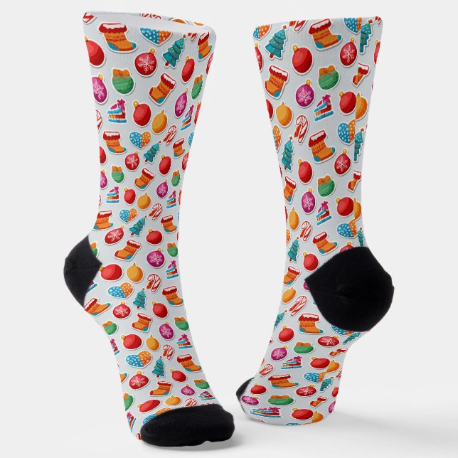 Weihnachts-Sticker-Sammlungsmuster-Crew-Socken Socken (Gewinkelt)