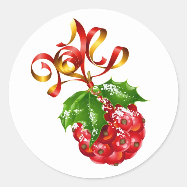 Weihnachts-Stickers-Holly-Ball Runder Aufkleber (Vorderseite)