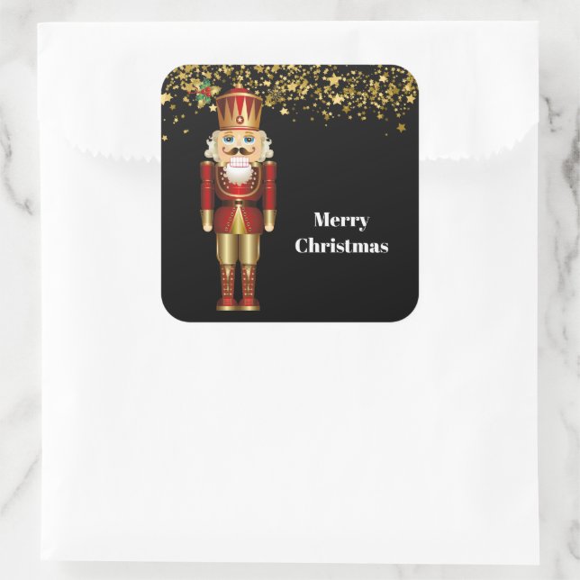 Weihnachts-Stickers-Nutcracker-Square-Aufkleber Quadratischer Aufkleber (Tasche)