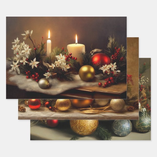 Weihnachts-Stillleben Bilder Trio Geschenkpapier Set (Set)