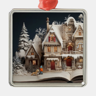 Weihnachts Storybook Manor mit Kind & Hund Ornament Aus Metall