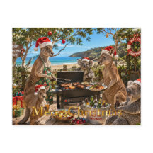 Weihnachts-Strand-Grillfest mit Kängurus und Koala