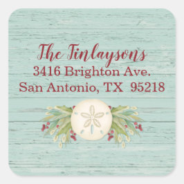 Weihnachts-Strandadresse-Label an der Küste Quadratischer Aufkleber