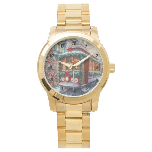 Weihnachts-Streetcar im Schnee Armbanduhr (Vorderseite)