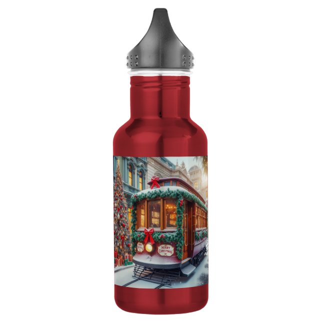 Weihnachts-Streetcar im Schnee Edelstahlflasche (Links)
