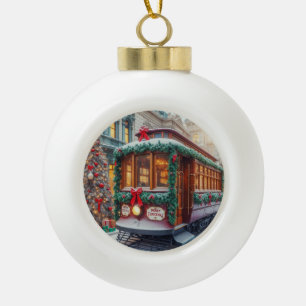 Weihnachts-Streetcar im Schnee Keramik Kugel-Ornament