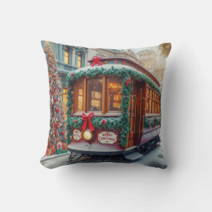 Weihnachts-Streetcar im Schnee Kissen