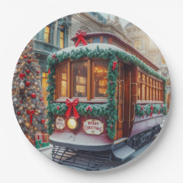 Weihnachts-Streetcar im Schnee Pappteller