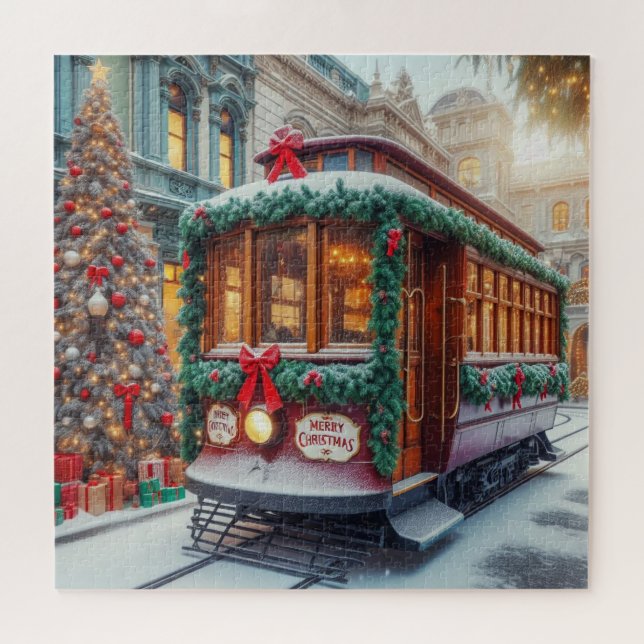 Weihnachts-Streetcar im Schnee Puzzle (Horizontal)
