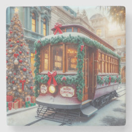 Weihnachts-Streetcar im Schnee Steinuntersetzer