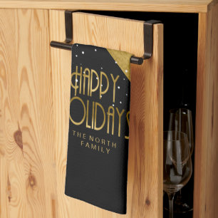 Weihnachts-Streifenmuster Gold/Schwarz ID862 Geschirrtuch