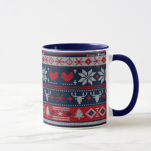 Weihnachts-Strickmuster Blue Red Fair Isle Tasse