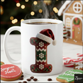 Weihnachts-Strickpullover-Buchstabe I mit Santa-Hu Kaffeetasse