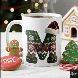 Weihnachts-Strickpullover-Buchstabe N Santa-Hut Kaffeetasse