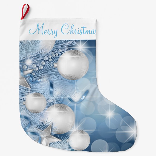 Weihnachts-Strumpf/Blaue Ornamente Großer Weihnachtsstrumpf (Vorderseite)
