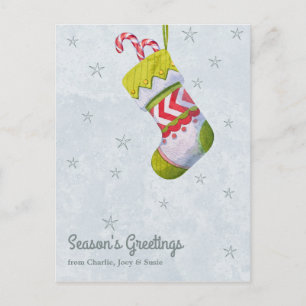 Weihnachts-Strumpf & Candy Cane Season's Gruß Postkarte