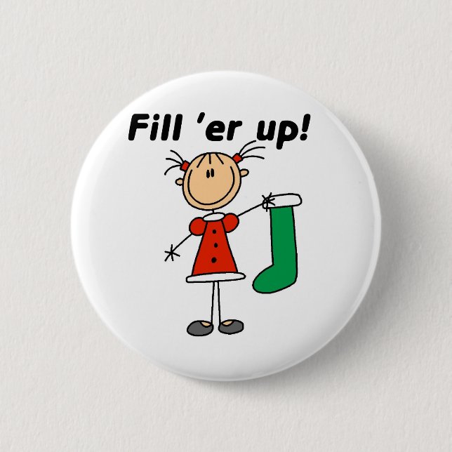 Weihnachts-Strumpf füllen 'er Up Tshirts und Gesch Button (Vorderseite)