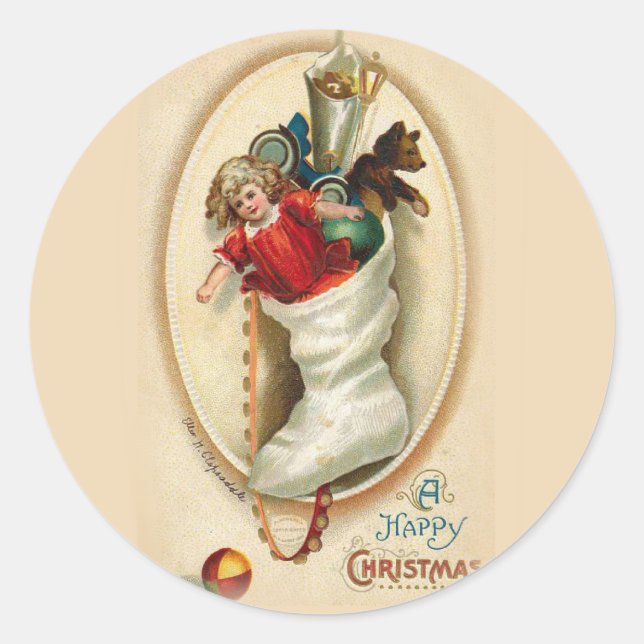 Weihnachts-Strumpf-Geschenke Runder Aufkleber (Vorderseite)