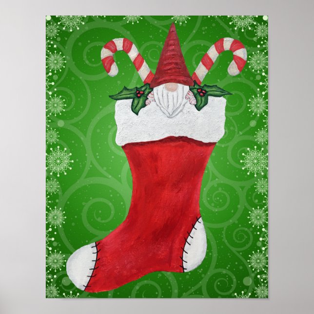 Weihnachts-Strumpf Gnome Candy Canes Snowflakes Poster (Vorne)