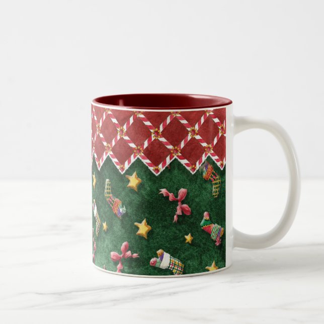 Weihnachts-Strumpf im Candy Cane Strip Coffee Cup Zweifarbige Tasse (Rechts)