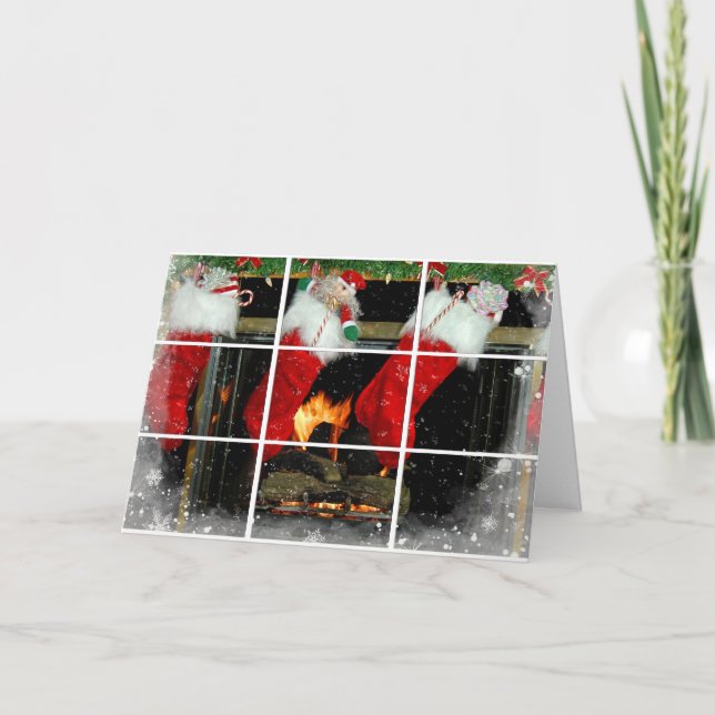 Weihnachts-Strumpf im Kamin Feiertagskarte (Vorderseite)
