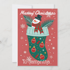 Weihnachts-Strumpf mit einem Schneemann Feiertagskarte