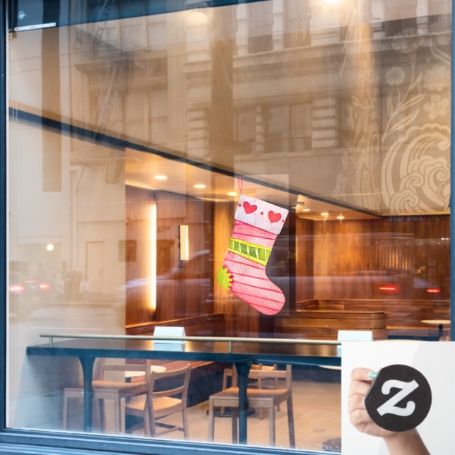 Weihnachts-Strumpf mit Herz Fensteraufkleber (Café-Fenster)