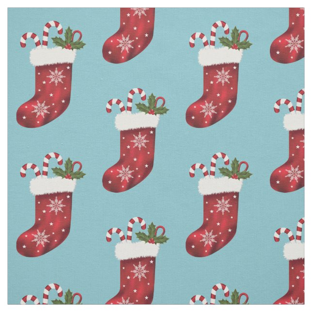 Weihnachts-Strumpf mit Süßigkeiten auf blau Stoff (Muster)