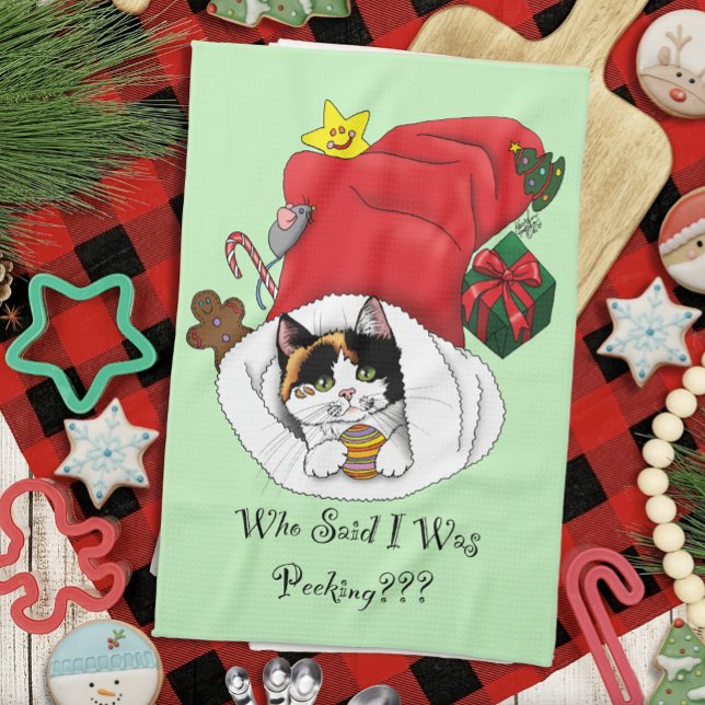 Weihnachts-Strumpf Niedlich Calico Kitten Geschirrtuch (Von Creator hochgeladen)