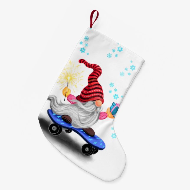 Weihnachts-Strumpf Skater Gnome mit Geschenk Kleiner Weihnachtsstrumpf (Vorderansicht (hängend))