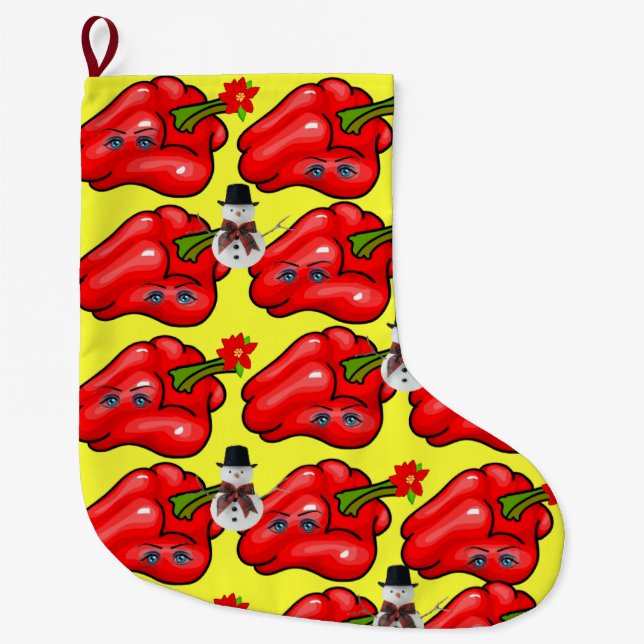 Weihnachts-Strumpf, Snowman Red Pepper Yellow Großer Weihnachtsstrumpf (Vorderseite)