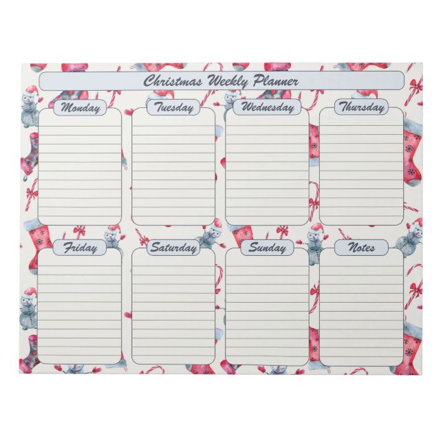Weihnachts-Strumpf und Candy Canes Weekly Planner Notizblock (Vorderseite)