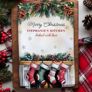Weihnachts-Strümpfe über den Kamin Personalisiert Geschirrtuch
