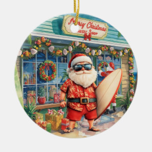 Weihnachts-Surfen mit dem Weihnachtsmann-Surfer Keramik Ornament