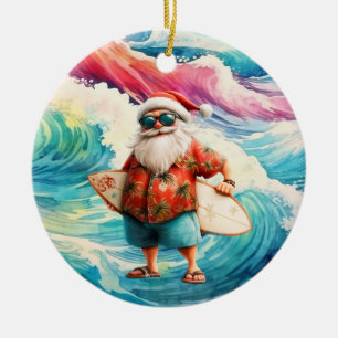 Weihnachts-Surfing mit dem Weihnachtsmann-Surfer Keramik Ornament