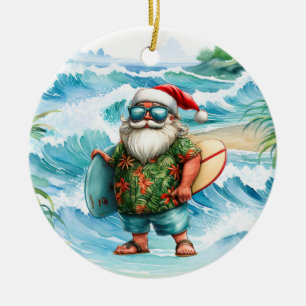 Weihnachts-Surfing mit dem Weihnachtsmann-Surfer Keramik Ornament