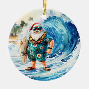 Weihnachts-Surfing mit dem Weihnachtsmann-Surfer Keramik Ornament