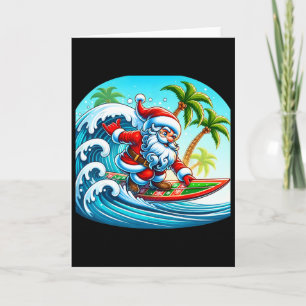 Weihnachts-Surfing-Santa-Strand-Surfboard-Palmen f Karte