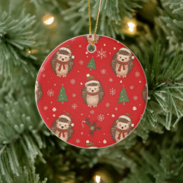 Weihnachts Süße Igel Muster Rot Grün Keramik Ornament