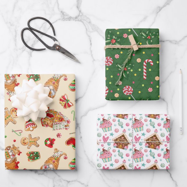 Weihnachts-Süßigkeiten Geschenkpapier Set (Vorderseite)