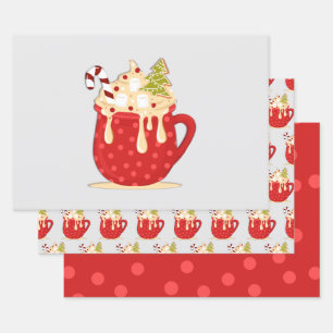 Weihnachts-Süßigkeiten und Polka-Punkte Geschenkpapier Set
