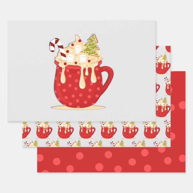 Weihnachts-Süßigkeiten und Polka-Punkte Geschenkpapier Set (Set)