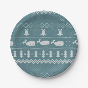 Weihnachts-Sweater gezwitschert Muster Whale Scand Pappteller