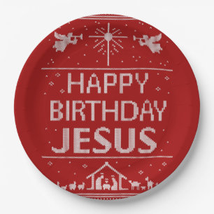 Weihnachts-Sweater glücklich Geburtstag Jesus Chri Pappteller