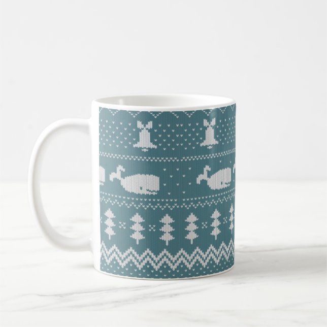 Weihnachts-Sweater-Knitter-Muster Whale Winter Kaffeetasse (Links)