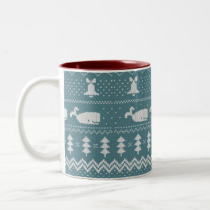 Weihnachts-Sweater-Knitter-Muster Whale Winter Zweifarbige Tasse