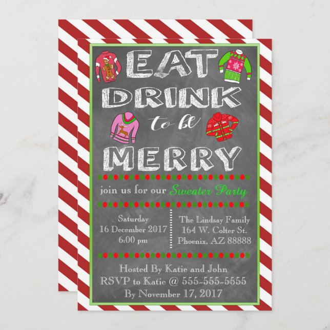 Weihnachts-Sweater-Party Einladung (Vorne/Hinten)