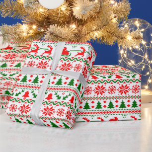 Weihnachts-Sweater-Schneeflocken Rentierbaum Geschenkpapier